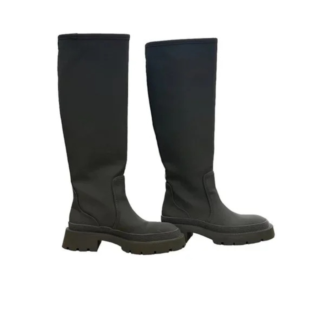 Zara Flat Rubberized Black Over the Knee Boots